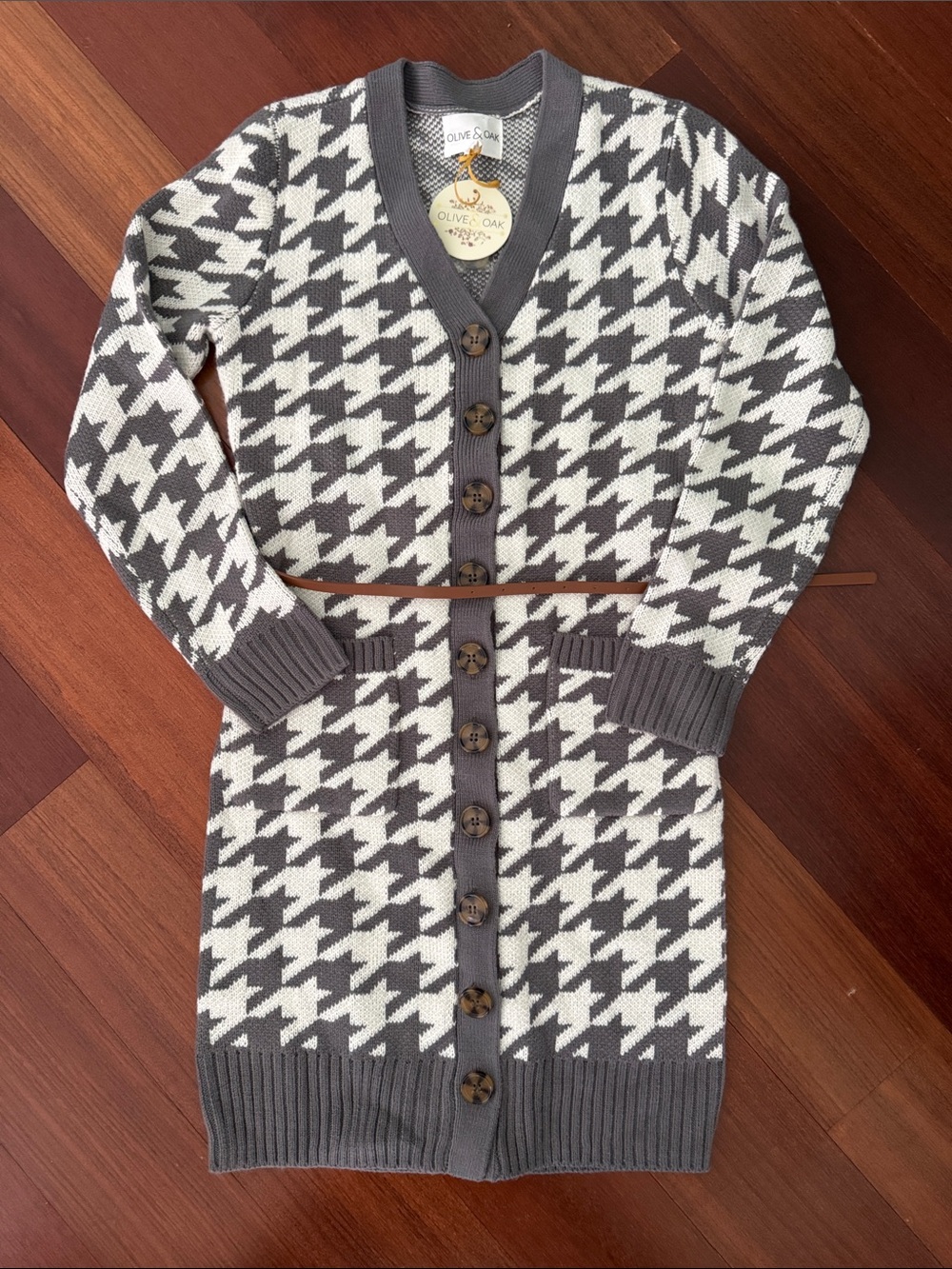 Olive & Oak Gray and White Houndstooth Sweater Dress, PS